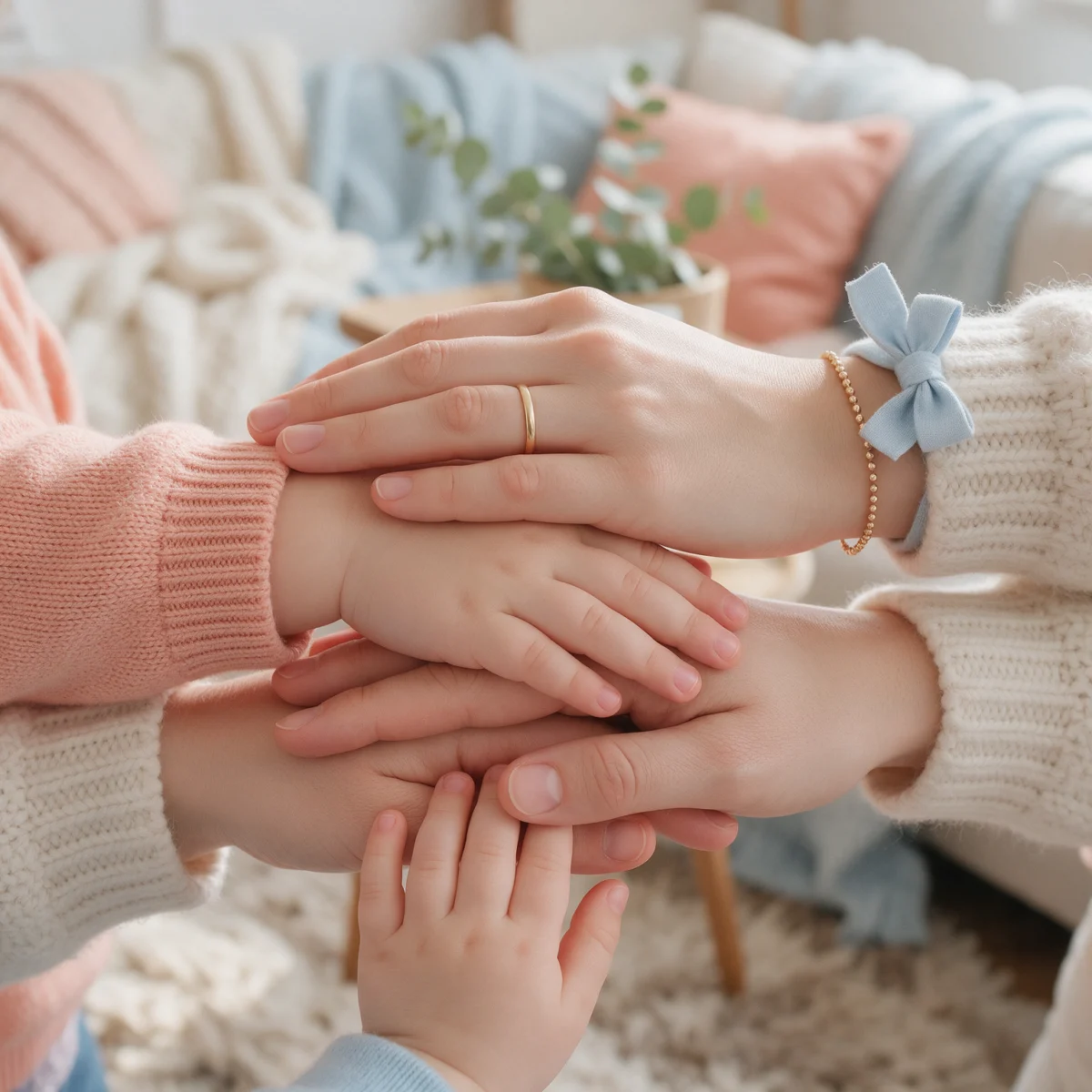 Terapia familiare Torino: le mani di genitori e figli unite
